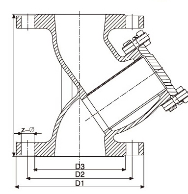 GL41F3-16C、GL41F46-16C 全襯里（襯氟）Y型過濾器產(chǎn)品外形及結(jié)構(gòu)尺寸示意圖